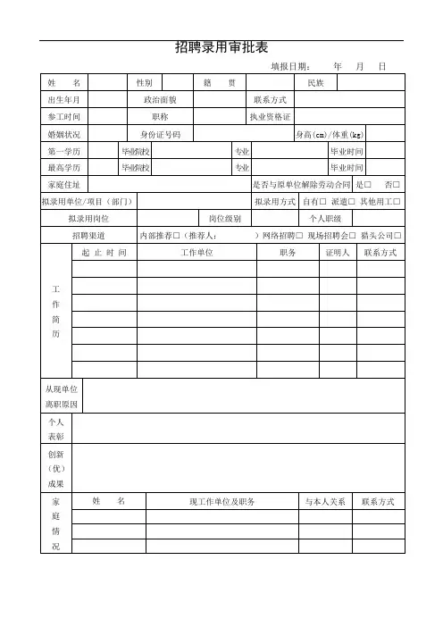 招聘审批表、招聘简历
