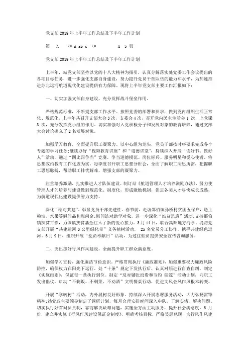 党支部2019年上半年工作总结及下半年工作计划