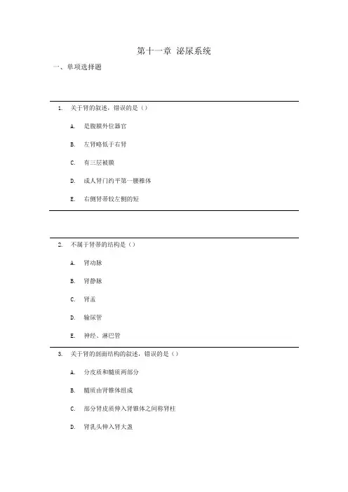 解剖与组织胚胎学泌尿系统试题与答案