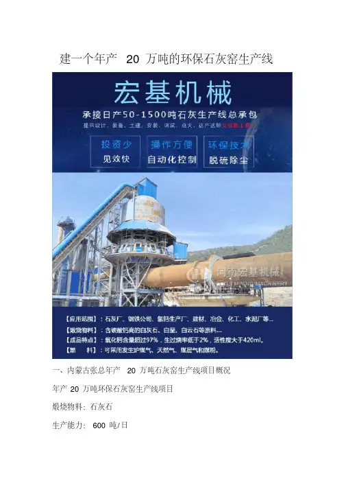 建一个年产20万吨的环保石灰窑生产线设备投资成本大概多少钱演示教学