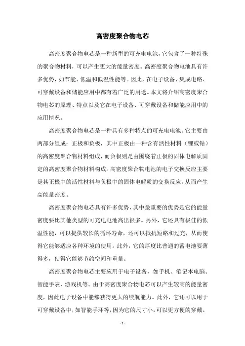 高密度聚合物电芯
