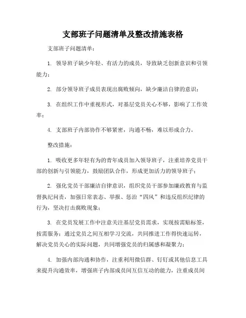 支部班子问题清单及整改措施表格
