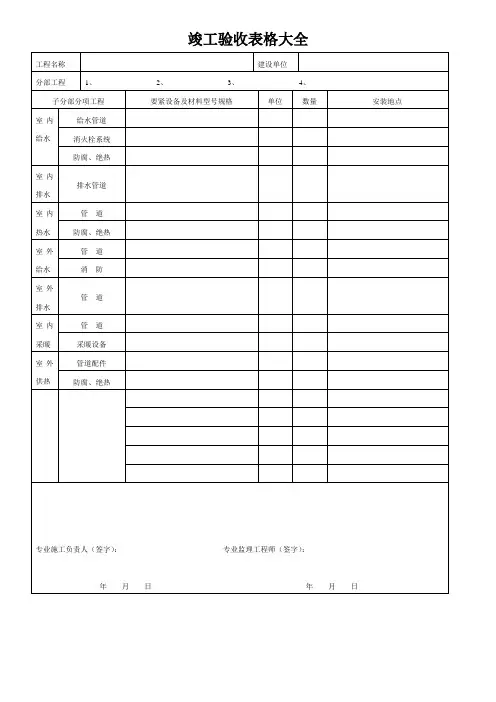 竣工验收表格大全