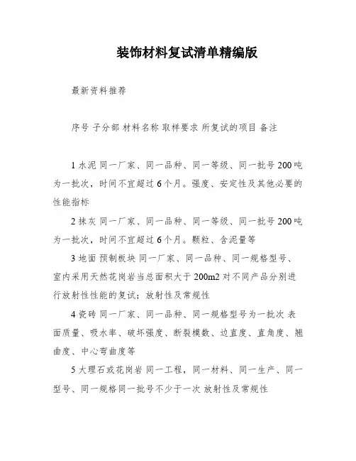 装饰材料复试清单精编版