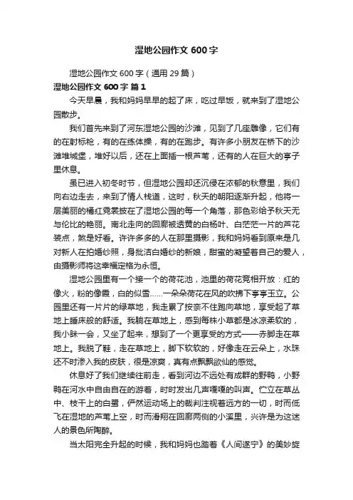 湿地公园作文600字（通用29篇）