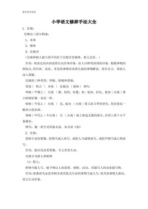 最新统编部编版人教小学三年级语文下册知识集锦之修辞手法