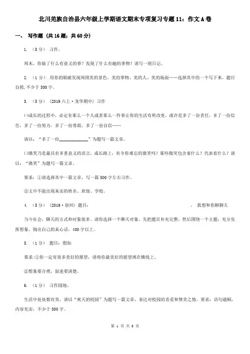 北川羌族自治县六年级上学期语文期末专项复习专题11：作文A卷