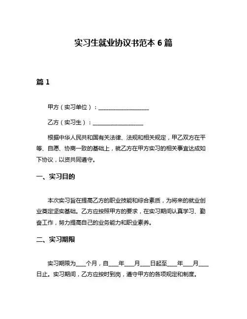 实习生就业协议书范本6篇