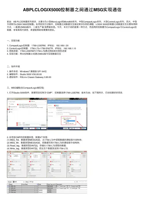 ABPLCLOGIX5000控制器之间通过MSG实现通信