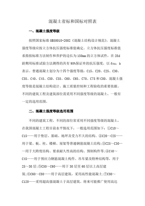 混凝土省标和国标对照表
