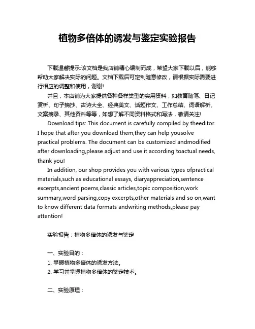 植物多倍体的诱发与鉴定实验报告