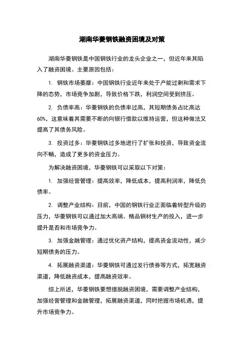 湖南华菱钢铁融资困境及对策
