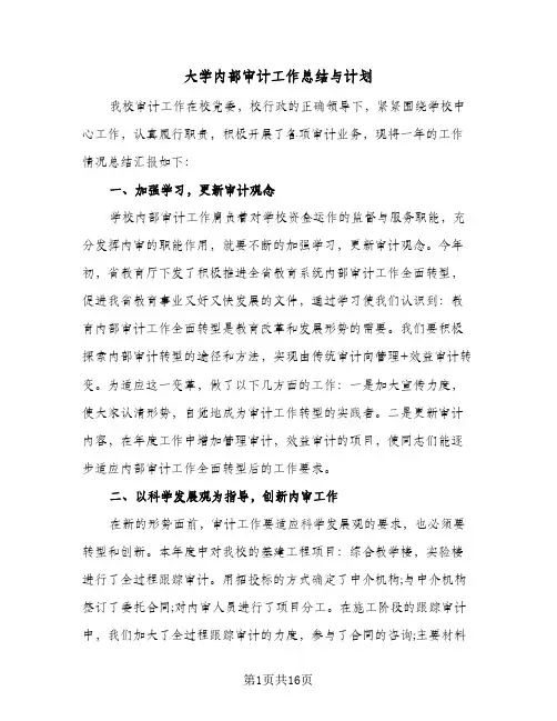 2023年大学内部审计工作总结与计划(四篇)