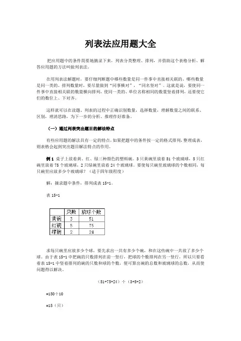 小学数学精讲之列表法应用题大全及解题思路