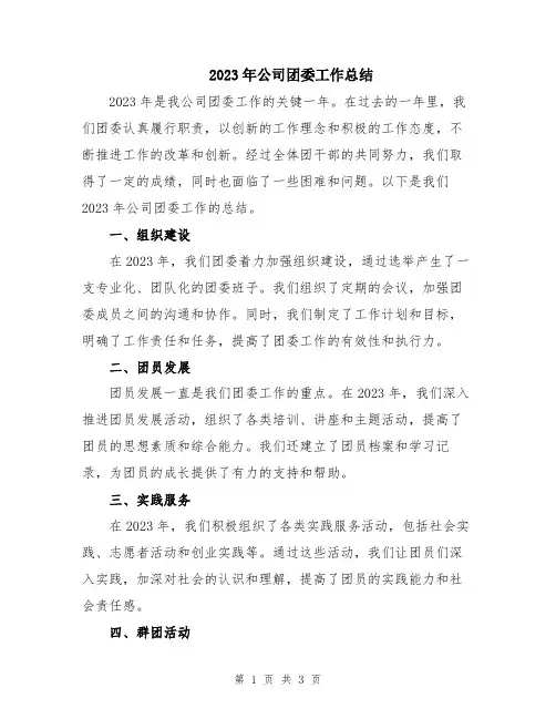 2023年公司团委工作总结