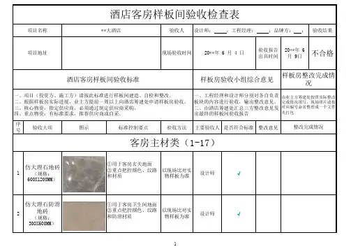 酒店客房样板间验收检查表