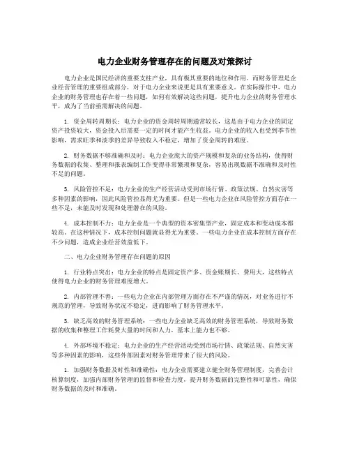 电力企业财务管理存在的问题及对策探讨