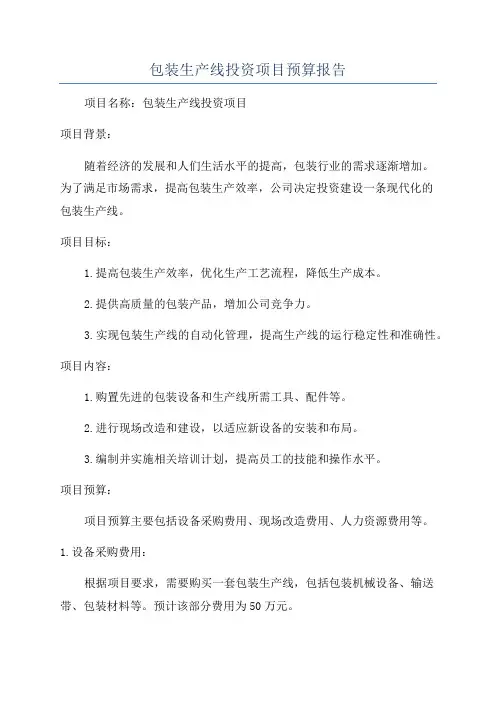 包装生产线投资项目预算报告