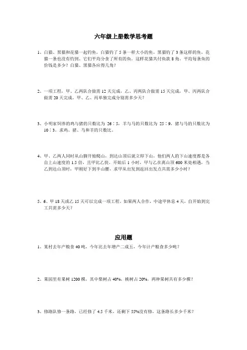 六年级上册数学思考题