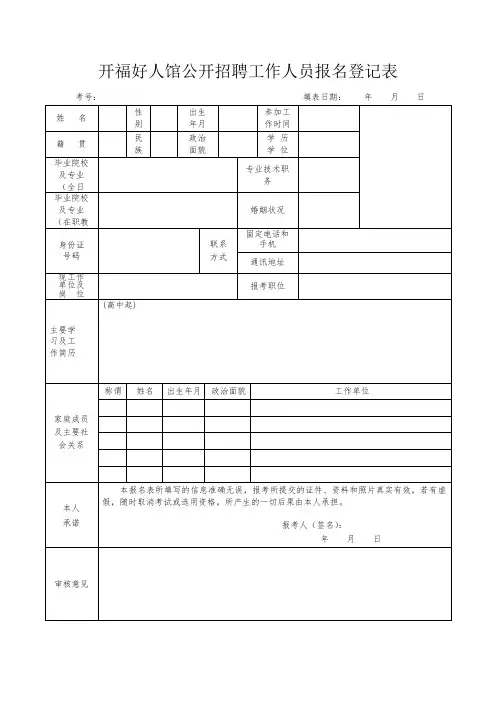 开福好人馆公开招聘工作人员报名登记表【模板】