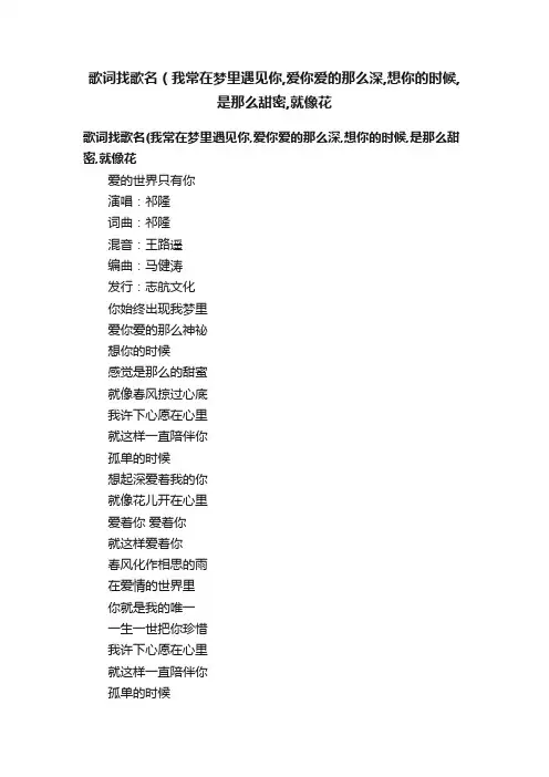 歌词找歌名（我常在梦里遇见你,爱你爱的那么深,想你的时候,是那么甜密,就像花