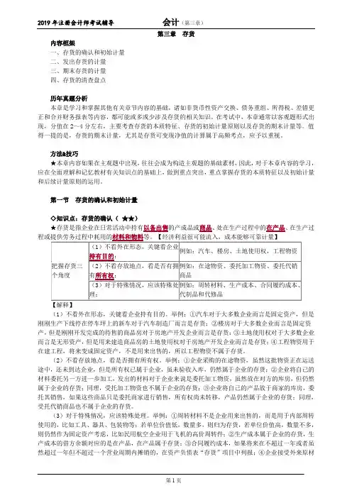 CPA 注册会计师 会计  知识点及习题   第三章 存货