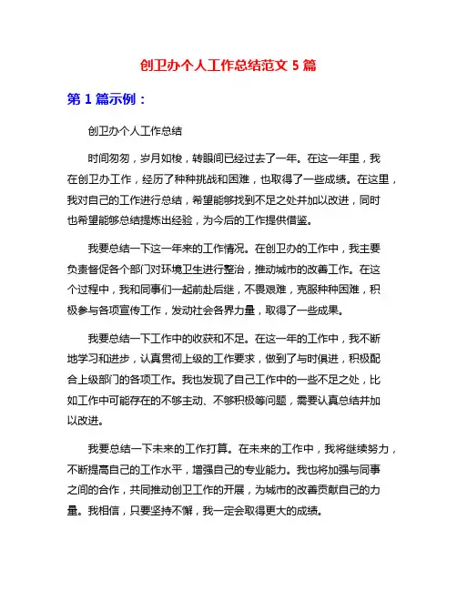 创卫办个人工作总结范文5篇