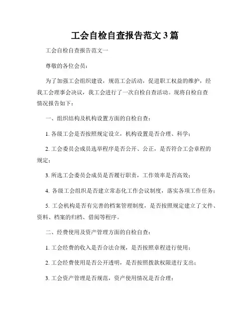 工会自检自查报告范文3篇