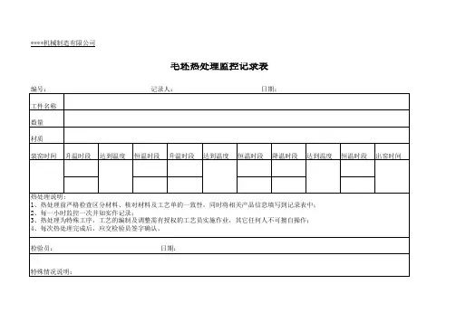 金属铸件毛坯热处理监控记录表
