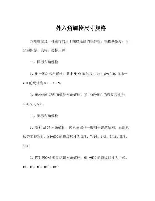 外六角螺栓尺寸规格
