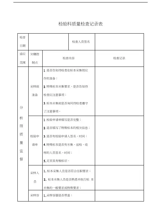 检验科质量检查记录表