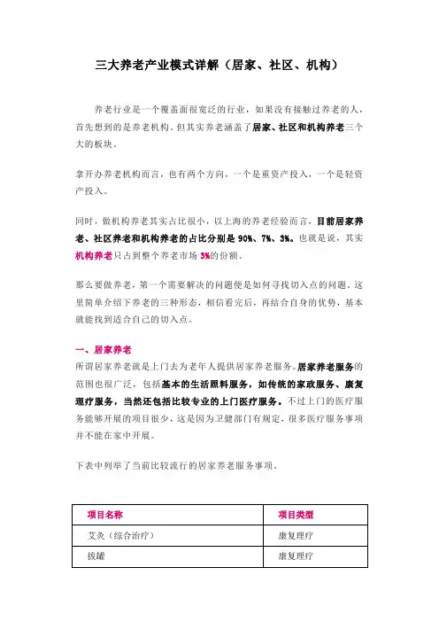 三大养老产业模式详解(居家、社区、机构)