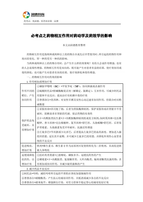药物相互作用对药动学及药效学的影响
