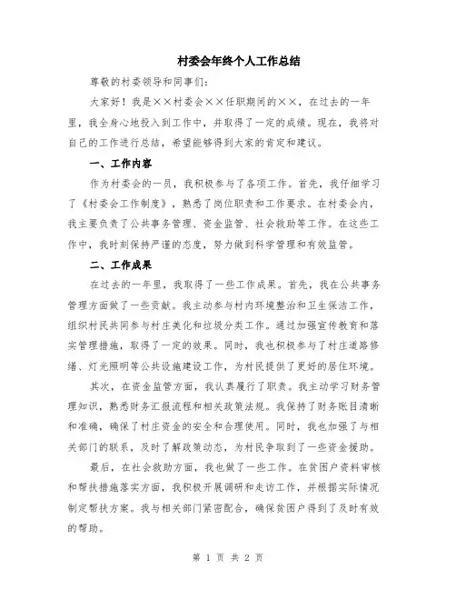 村委会年终个人工作总结