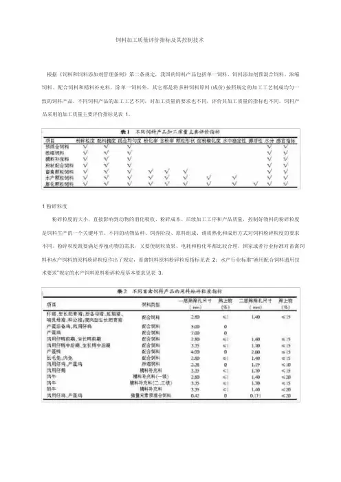 饲料加工质量评价指标及其控制技术