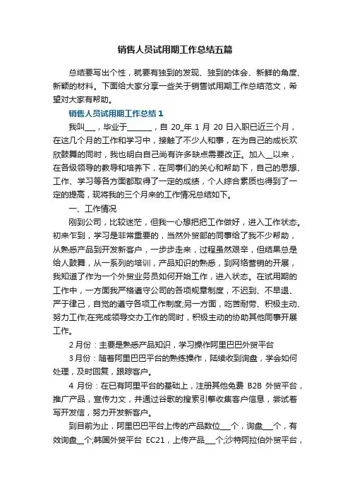 销售人员试用期工作总结五篇
