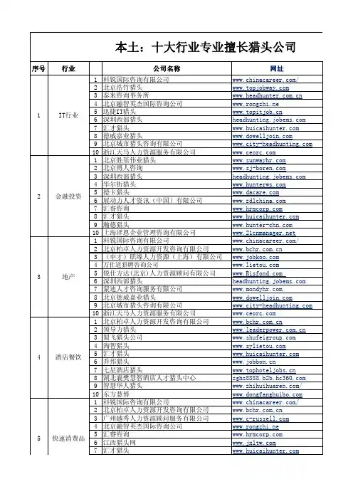 十大行业本土专业猎头公司
