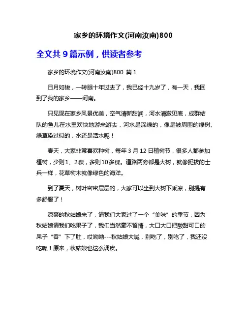 家乡的环境作文(河南汝南)800