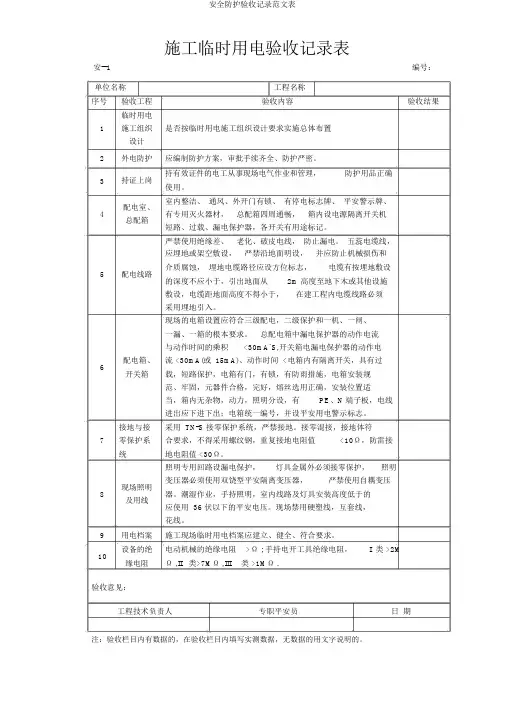 安全防护验收记录范文表