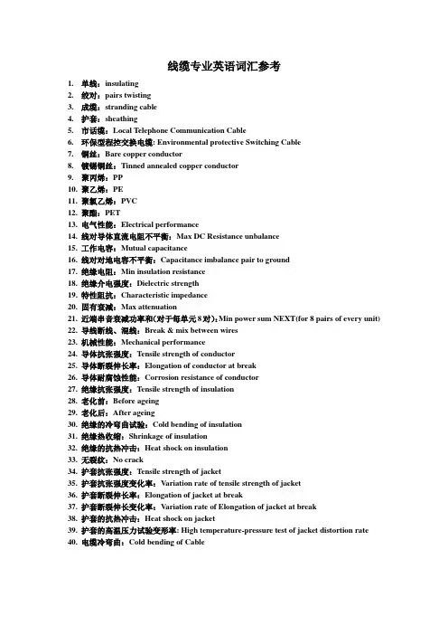 线缆专业英语词汇参考
