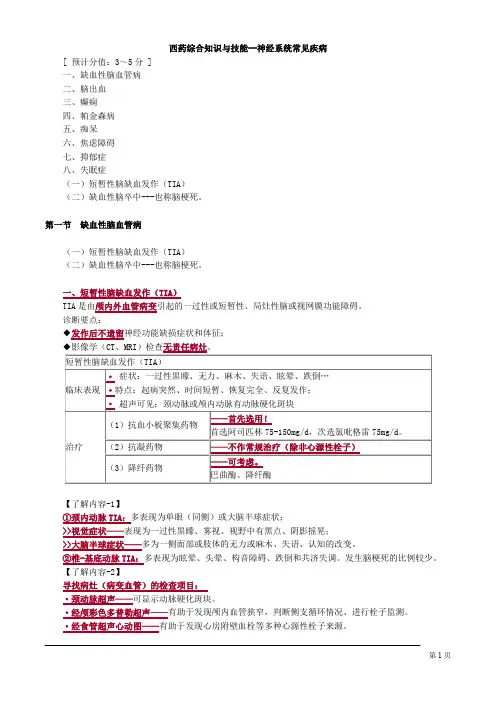 西药综合知识与技能--神经系统常见疾病