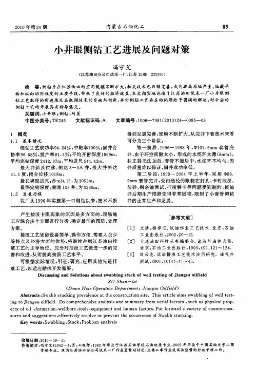 小井眼侧钻工艺进展及问题对策