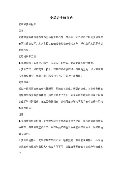 变质岩实验报告
