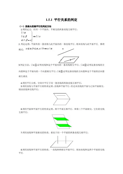 高中数学知识点精讲精析 平行关系的判定