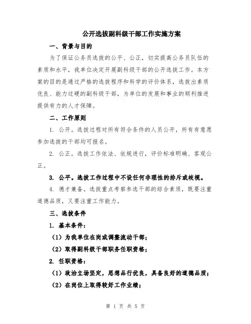 公开选拔副科级干部工作实施方案