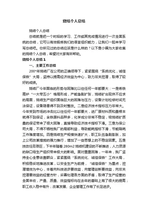 烧结个人总结