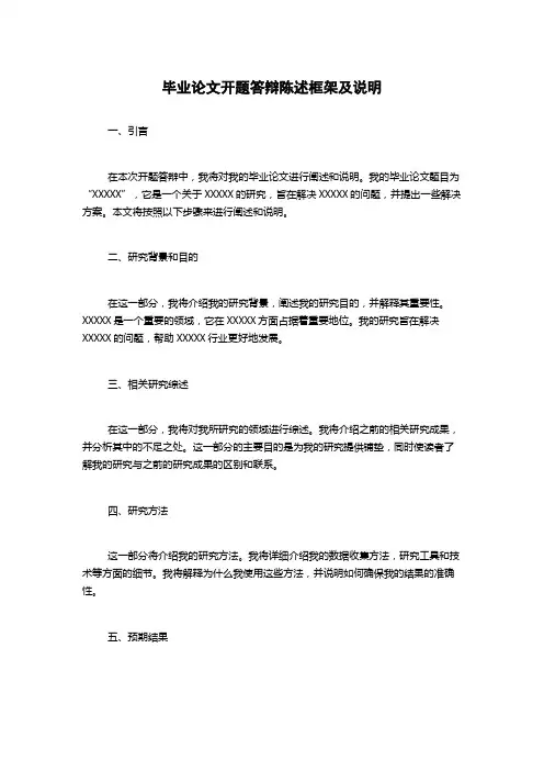 毕业论文开题答辩陈述框架及说明