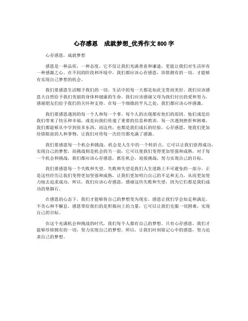 心存感恩  成就梦想_优秀作文800字