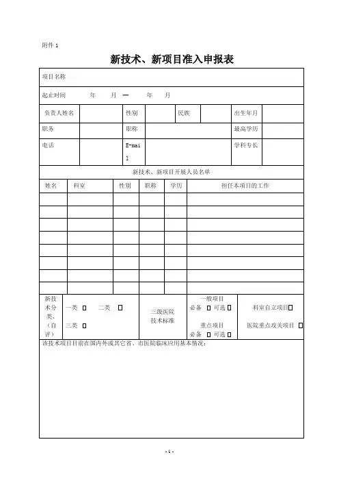 新技术、新项目准入申报表