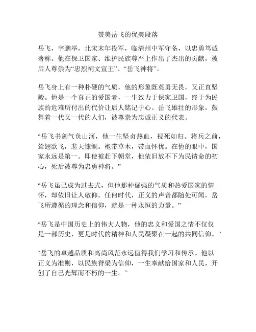 赞美岳飞的优美段落
